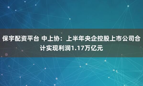 保宇配资平台 中上协：上半年央企控股上市公司合计实现利润1.17万亿元