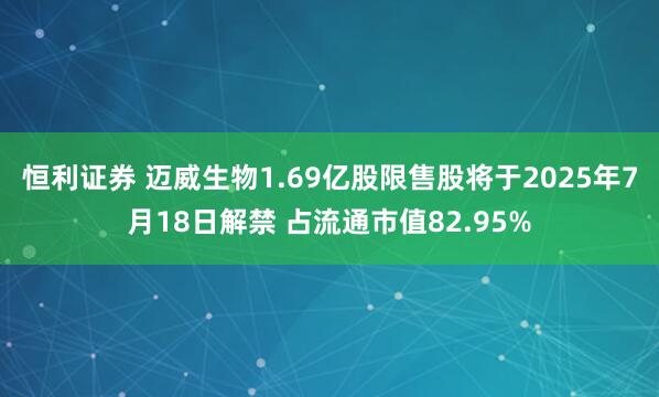 恒利证券 迈威生物1.69亿股限售股将于2025年7月18日解禁 占流通市值82.95%